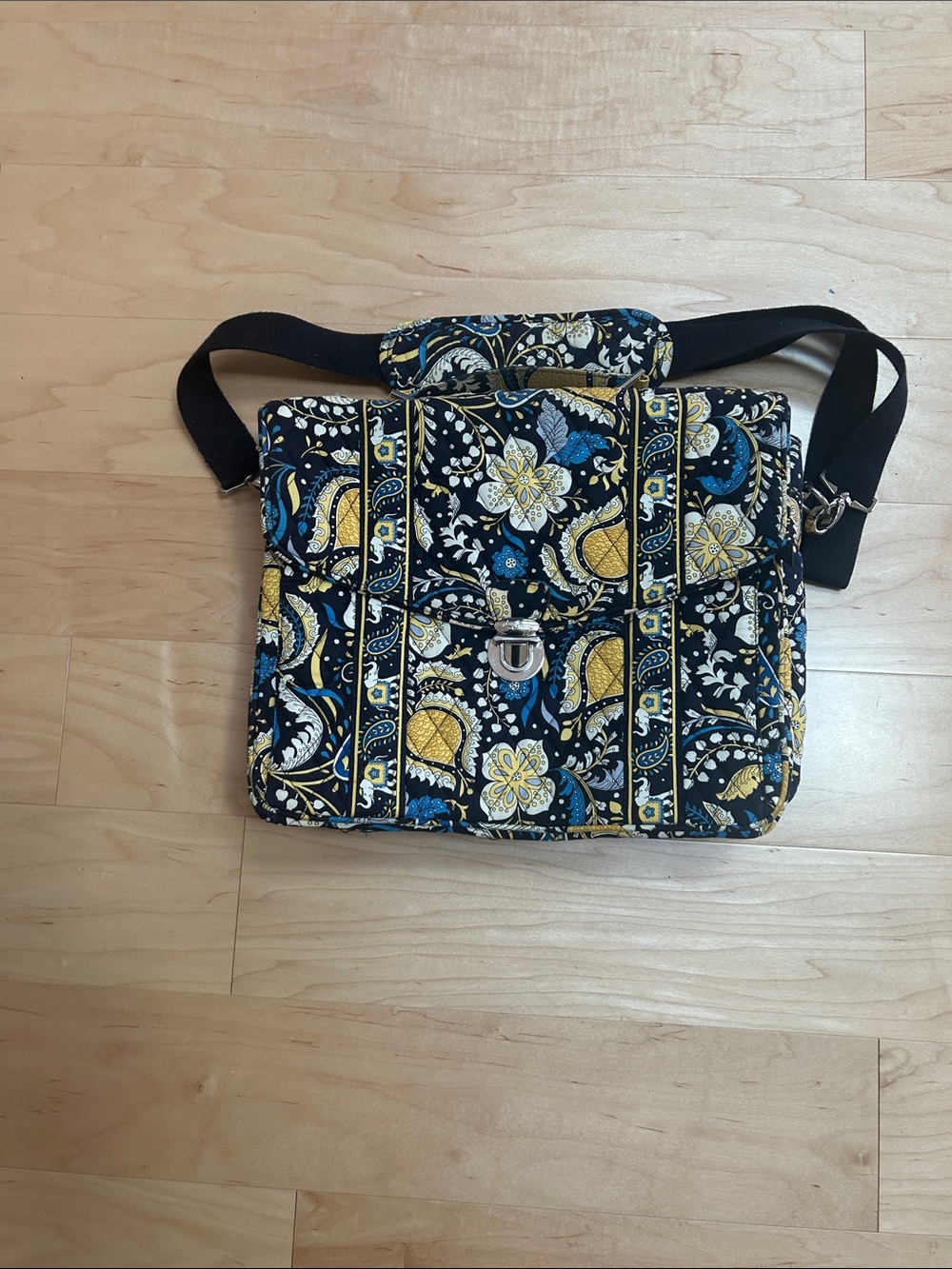 Vera Bradley Navy Blue Yellow Floral Quilted Laptop Crossbody